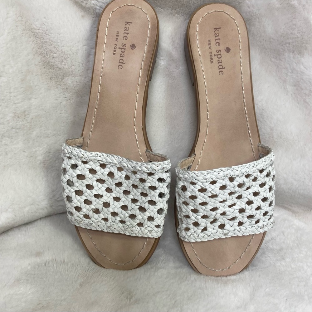 Kate Spade Berlin White Woven Leather Slides Sandal Shoes Women's Size 9